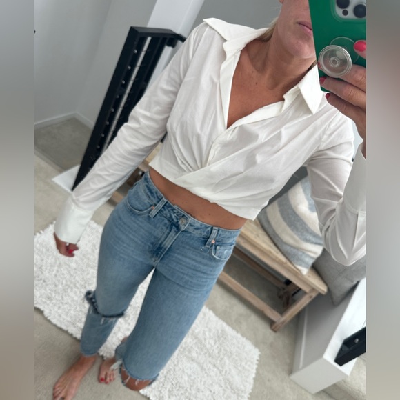 Cotton Candy LA Chic White Wrap Crop Top with Long Cuffed Sleeves Holiday Chic M - Picture 5 of 13